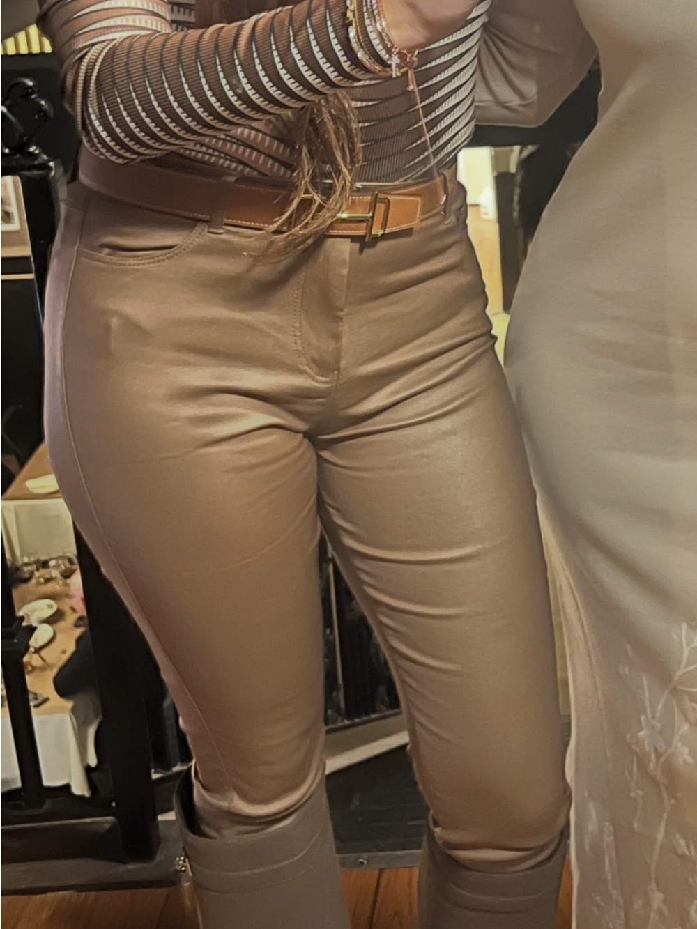 High-Rise Faux-Leather Skinny Pants - Tan (Fuzzy Inside)